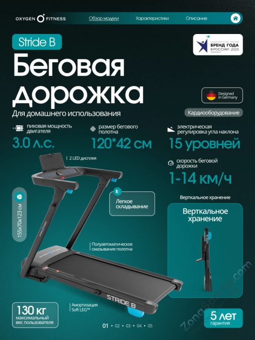 Беговая дорожка домашняя Oxygen Fitness Stride (черный)