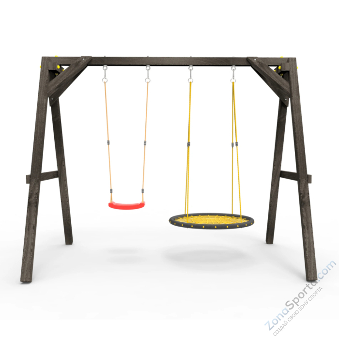 Деревянные качели Пикник 2 Black (качели гнездо 1м качели долька)