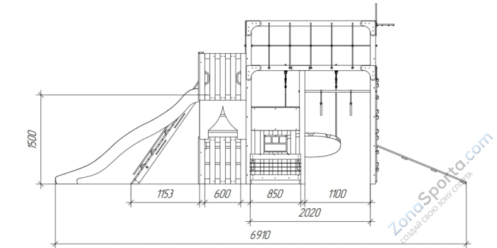 Детская площадка Савушка Куб-3 (Серый) с гамаком для йоги