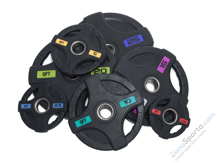 Диск олимпийский обрезиненный черный с двумя хватами Original FitTools FT-2HGP-2,5 2,5 кг